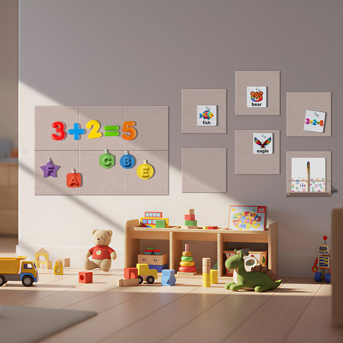 12 Pack Bulletin Boards 48" x 36" Alternative Cork Board for Office,Built-in Storage Device，Large Cork Boards for Walls ， Felt Wall Tiles, Contains Removable Security Stickers and PushPins (F-Beige)