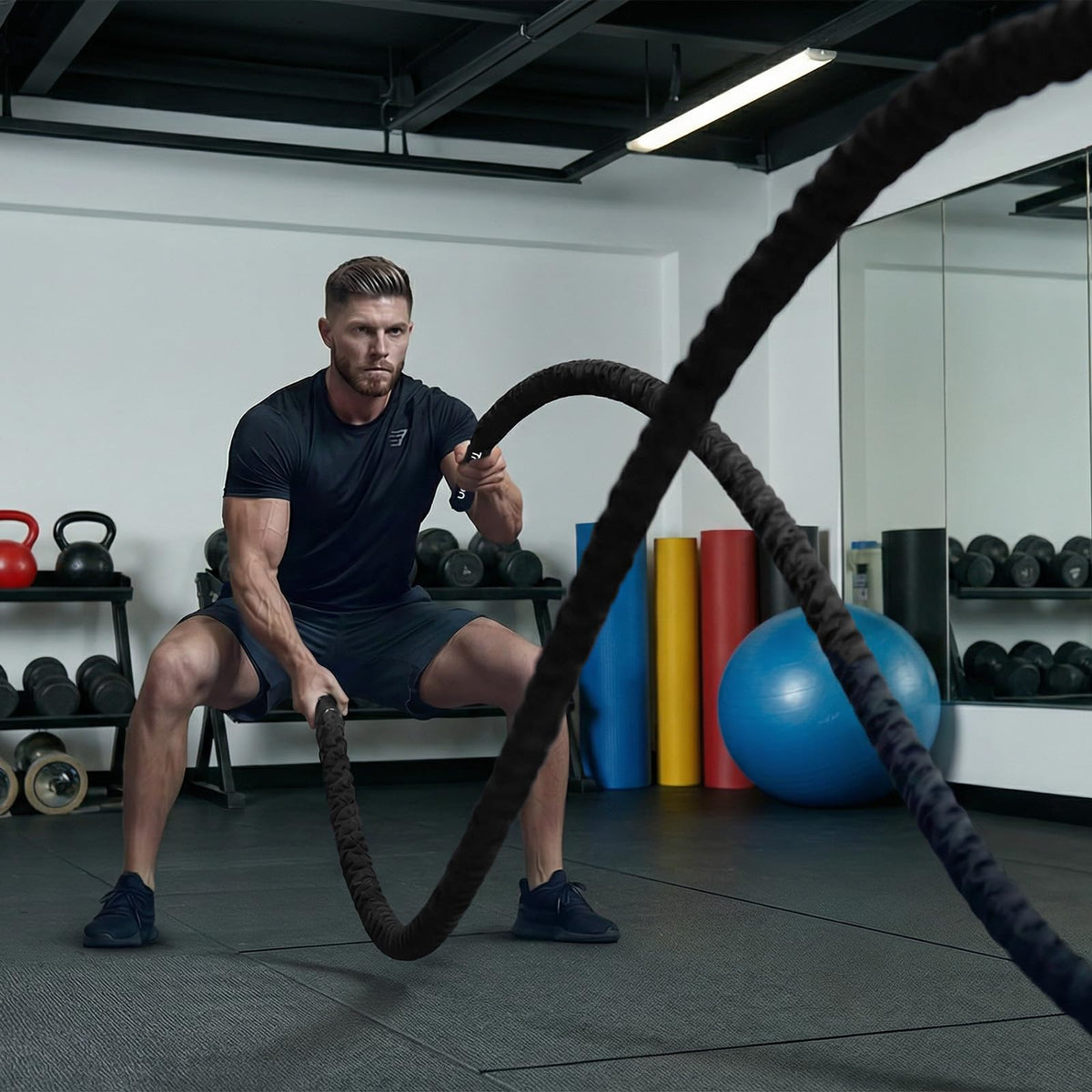 Battle Rope for Home Gym Workout - 1.5 Inch 30ft Heavy Weighted Training Exercise Ropes Fitness Equipment with Sleeve and Anchor Strap Kit for Outdoor Working Out