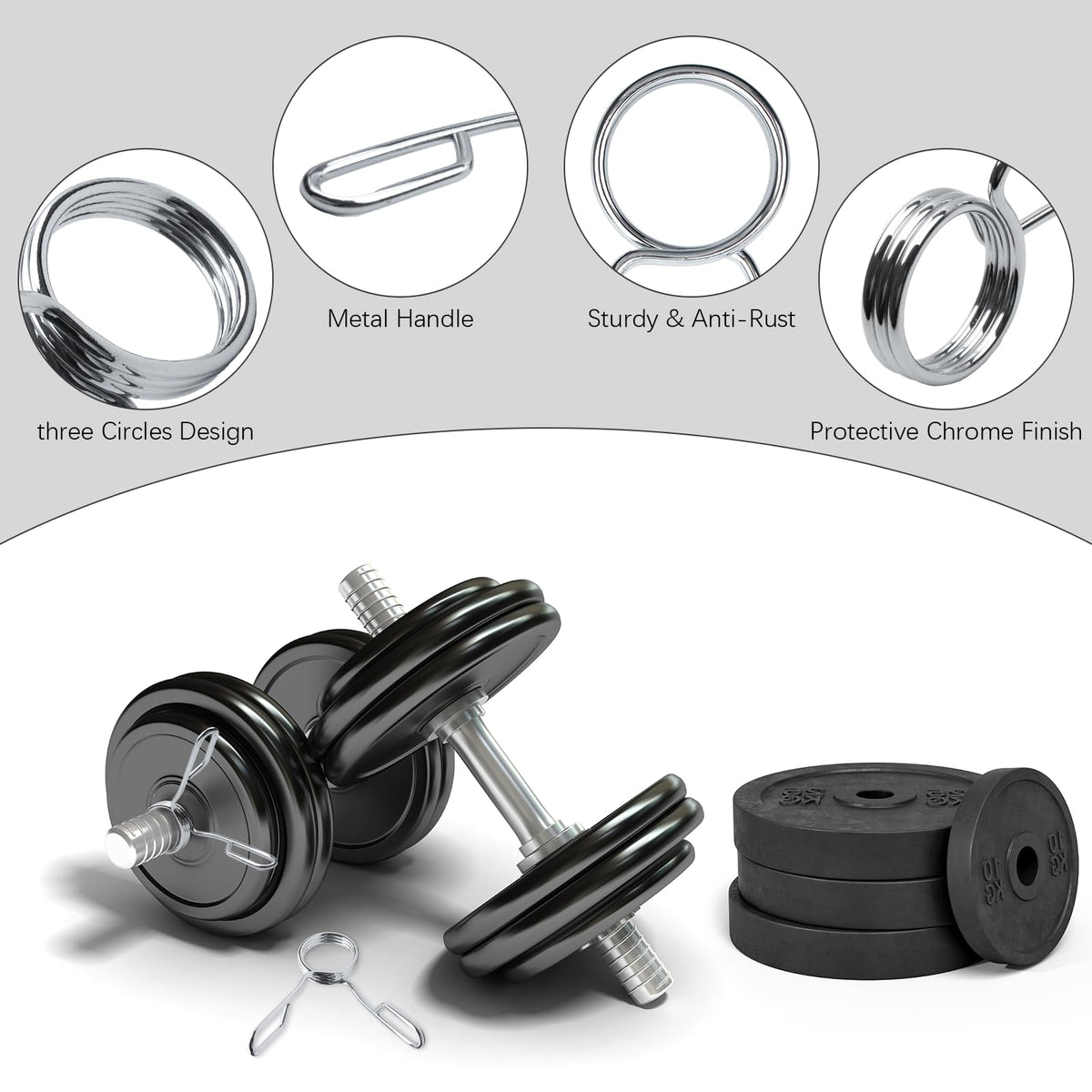 KoMvzyl 4 Pieces 2 Inch Dumbbell Spring Collars Barbell Clamps Locking Collars Clips for Weightlifting Exercise Fitness Training Supplies