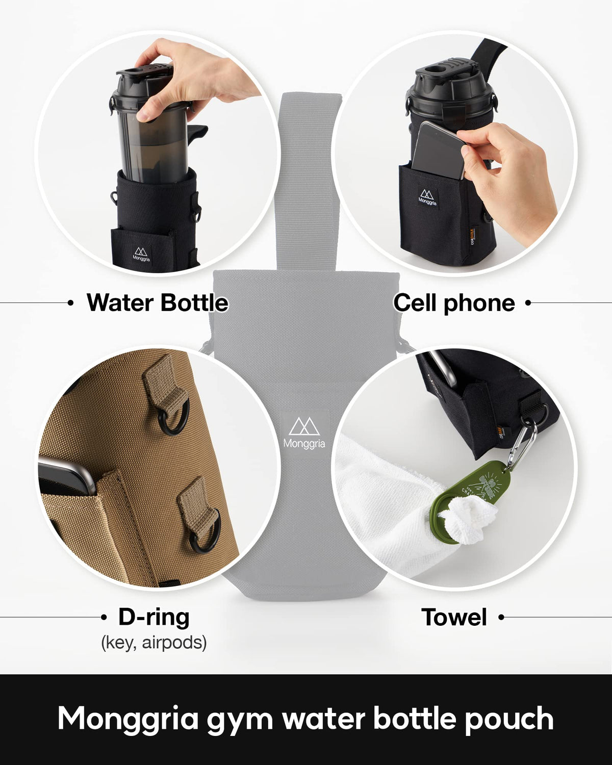 Monggria Magnetic Water Bottle Holder - Built-in Magnet for Easy Attachment to Exercise Equipment - Multi-Purpose - with Sling - Waterproof - Cordura Used Durability