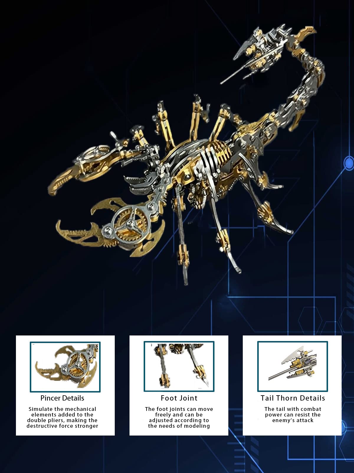 3D Metal Model Kits, Mechanical Scorpion King Gold 3D Metal Puzzle,Steel Warcraft Collection DIY Animal Brain Teasers Simple 3D Puzzles