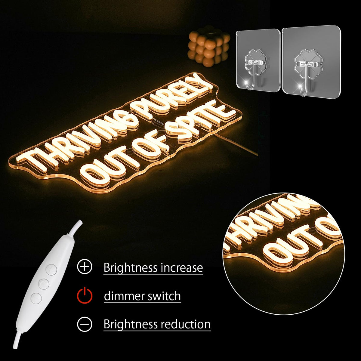LULANMP Thriving Purely Out Of Spite Neon Sign for Wall Decor Warm Letter Neon Light Motivational Quotes LED Sign Halloween Neon Light Sign for Classroom Bar Home shop Decoration