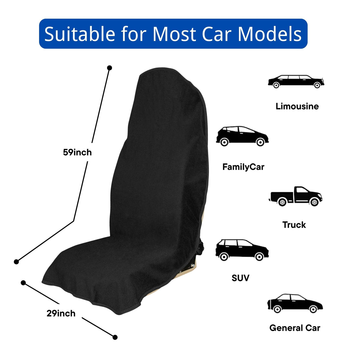 Hirritale Waterproof Car Seat Cover for Front Seats, Protector for Cars SUVs Trucks, Sweat Towel Seat Covers Bucket for Gym,Workout,Beach,Hiking,Running (Black, 1PC)