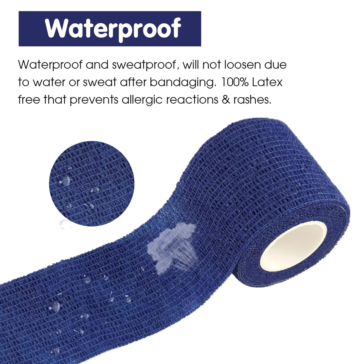 COMOmed Self Adherent Cohesive Bandage 2"x5 Yards First Aid Bandages Stretch Sport Athletic Wrap Vet Tape for Wrist Ankle Sprain and Swelling,Navy Blue(6 Rolls)