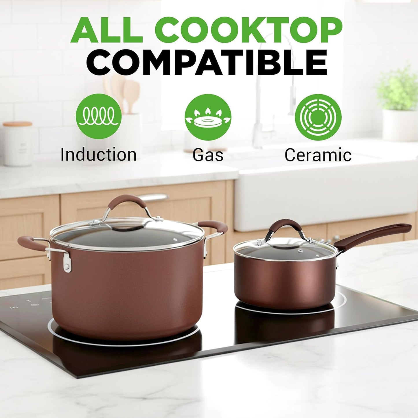 NutriChef 20-Piece Non-Stick Cookware & Bakeware Set - Cool-Touch Handles, Easy Clean, Brown