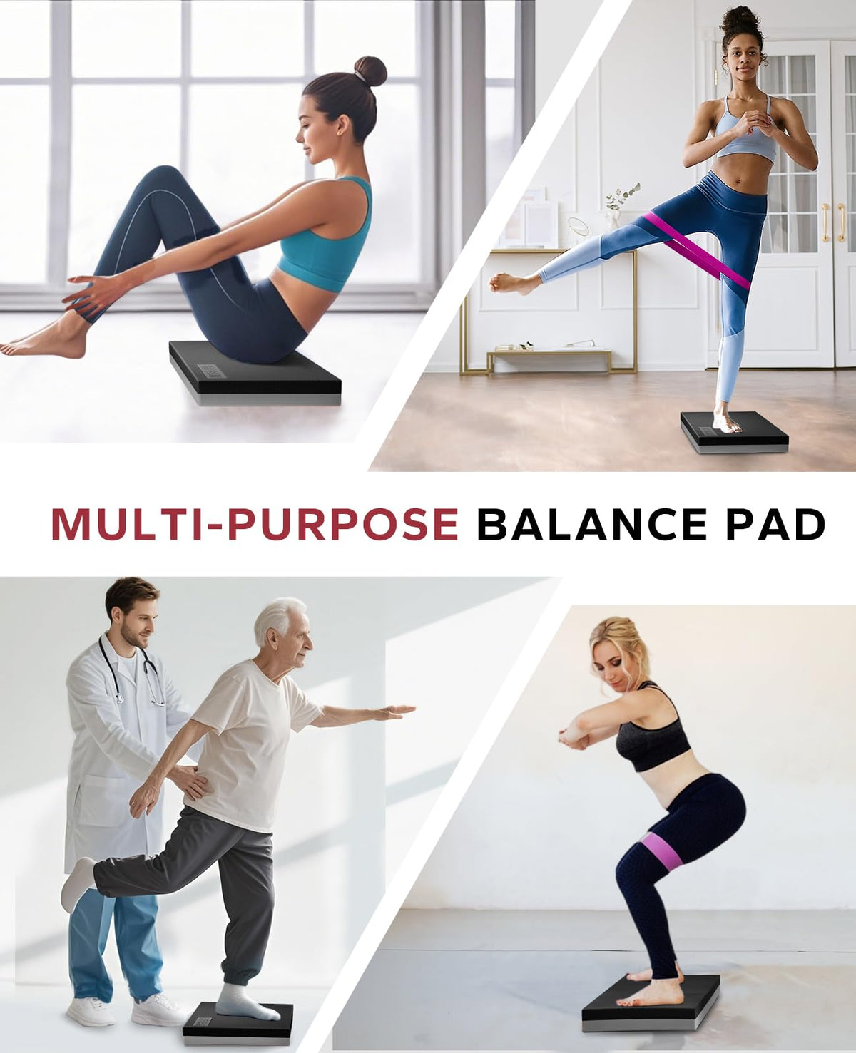 HAPBEAR Exercise Balance Pad - 15"x12" Non-Slip Textured Bottom Stability Training Mat - 2.25" Thick Soft Cushioned Foam for Adults, Physical Therapy, Core Training & Home Workouts -Black