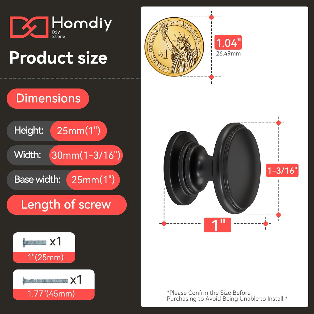 homdiy 20 Pack Black Cabinet Knobs Matte Black Drawer Knobs Kitchen Hardware for Bathroom, Cupboard, Furniture