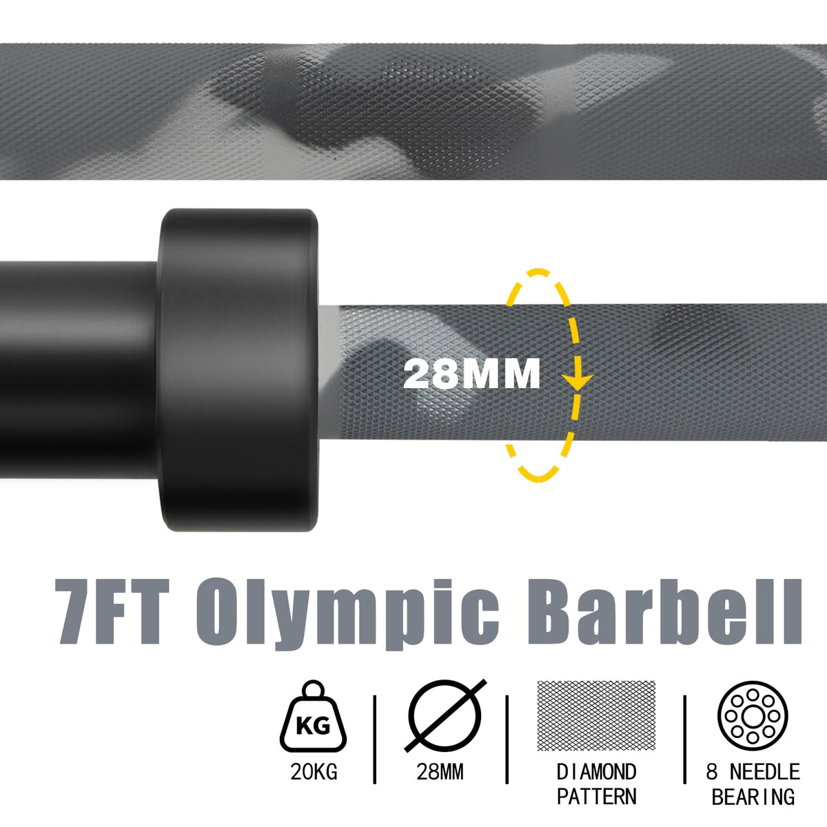 Huisheng 7ft Olympic Barbell for Strength Training and Olympic Weightlifting, 500 700 1000LBS Capacity Available, 2 Inch Bar for Squats, Home Gym Fitness Equipment, Bench Press, Deadlift,Powerlifting