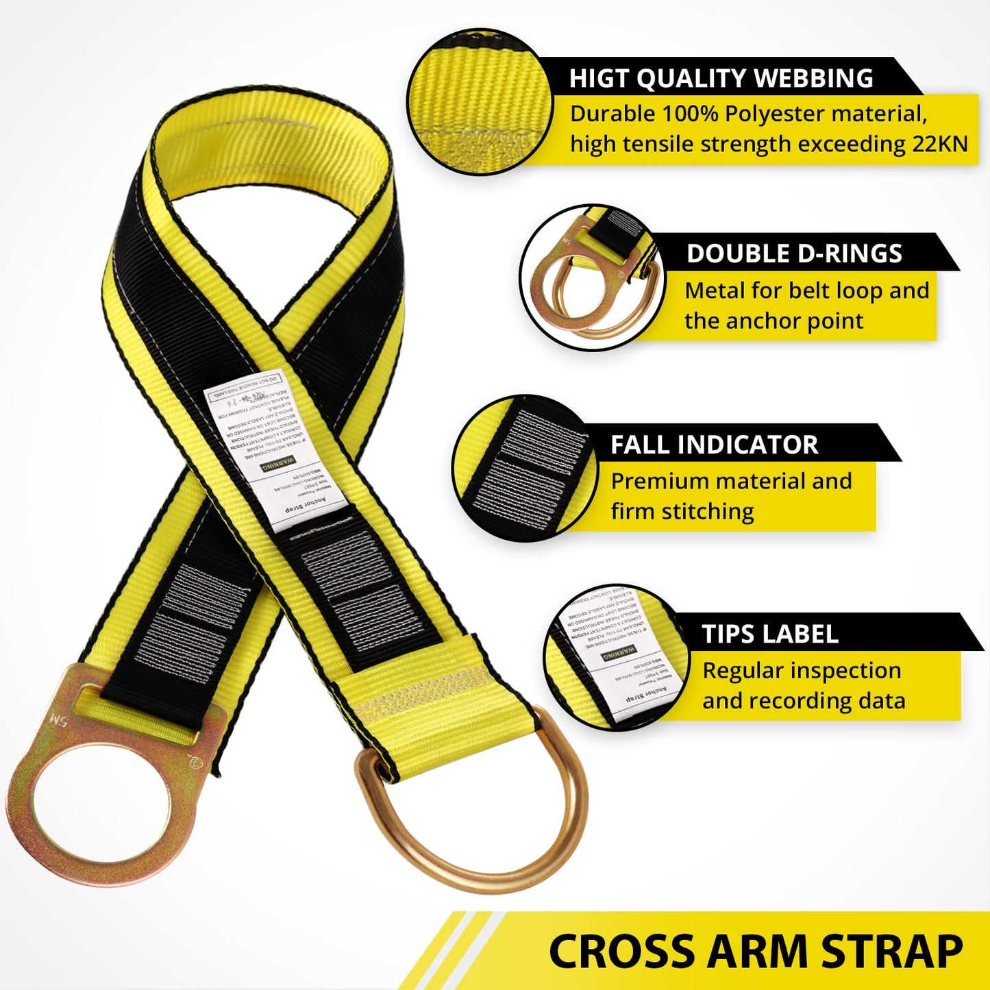 TRSMIMA Safety Strap Fall Protection - 2 Packs 3ft Cross Arm Strap Anchor Strap Anchorage Lanyard with Double D Ring ANSI for Safety Harness