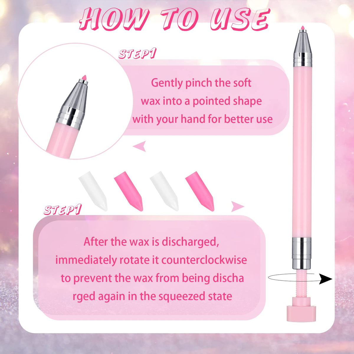 Jutom 2 Pack Diamond Painting Pens with 40 Replacement Wax Pink Wax Diamond Art Accessory with Protective Case Art Pen Tool for Nail DIY Painting Craft Gem(Solid)