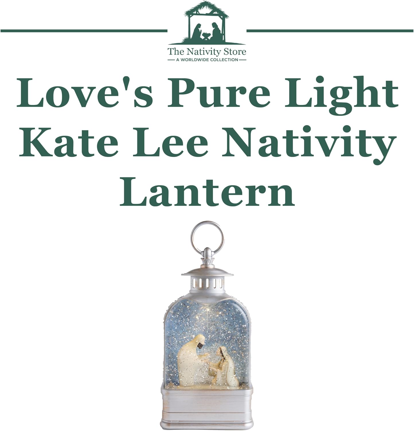 Love's Pure Light by Kate Lee - 10” Light-Up Nativity Lantern with Music | Glitter Snowglobe Manger Scene
