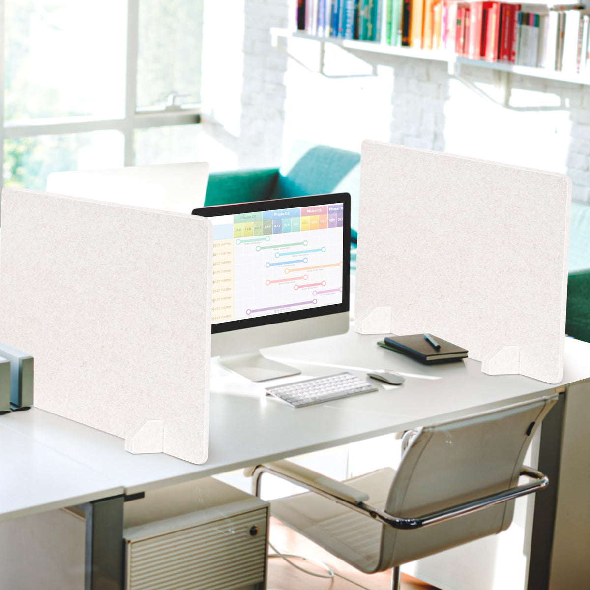 AMUSIGHT 2 Pack Acoustic Desk Dividers - 24" x 20" Freestanding Privacy Panels Set with Noise - Reducing Design Cubicle Sound Proof, Ideal for Office, Classroom, and Home (Light Beige)