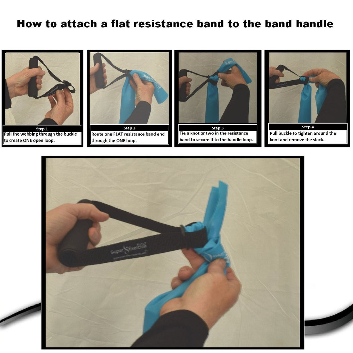 SUPER EXERCISE BAND Flat Resistance Band Handles For Comfortable Grip When Doing Strength Training, Physical Therapy, Pilates & Chair Workouts With Flat Resistance Bands. Plus Stretch Band E-book.