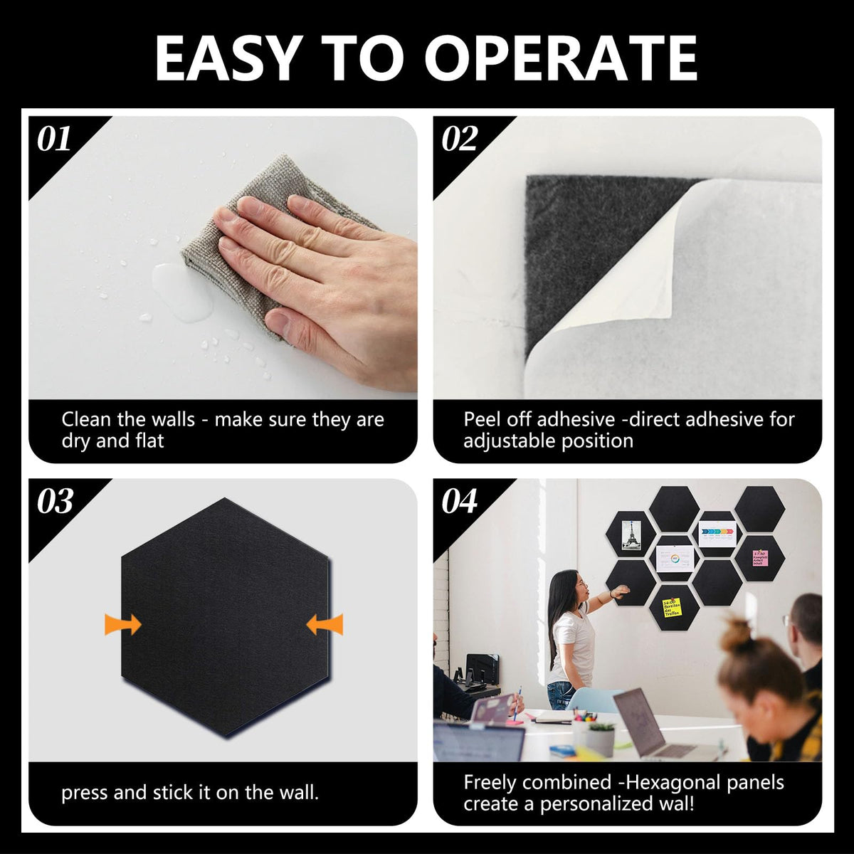 8 Packs Fluorescent Green Hexagon Felt Pin Board, 12" Bulletin Board with 30 Push Pins, Felt Board for Home Kitchen Office Decor, Self-Adhesive Corkboard Tiles for Walls Message Photos Memos Display