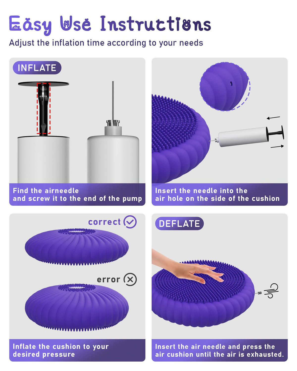 Wobble Cushion with Inflation Pump - Wobble Disk Balance Disc Wiggle Seat for Sensory Kids, Balance Pads (Purple)