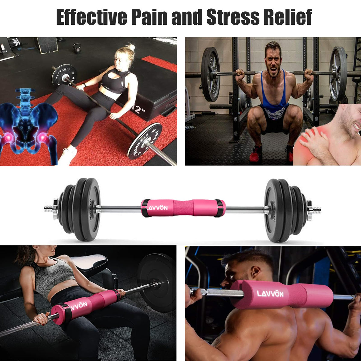 Squat Pad Set - Foam Barbell Pad for Squats Cushion, Lunges & Bar Padding for Hip Thrusts -Standard Olympic Weight Bar Pad,Gym Accessories for Women(Ankle Straps,Wrist Straps for Weightlifting)(Pink)