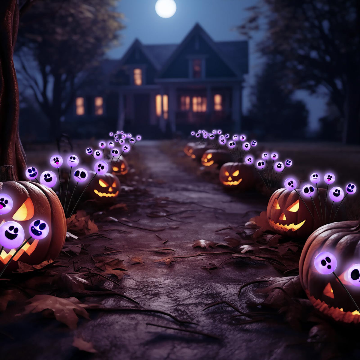 Tuanse 4 Pcs Outdoor Halloween Decorations Waterproof Halloween Solar Lights Scary Ghost Lights for Garden Yard Lawn Pathway (Purple)