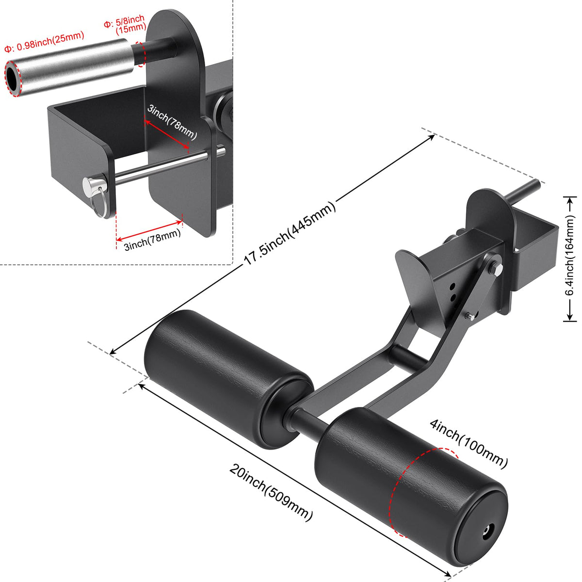 Kipika Nordic Hamstring Curl Squat Rack Attachment for Power Rack with 5/8" or 1" Hole - Adjustable Leg Hold Down Attachment with Premium Leather Surface (for 3" x 3" Power Cage with 5/8" or 1" Hole)
