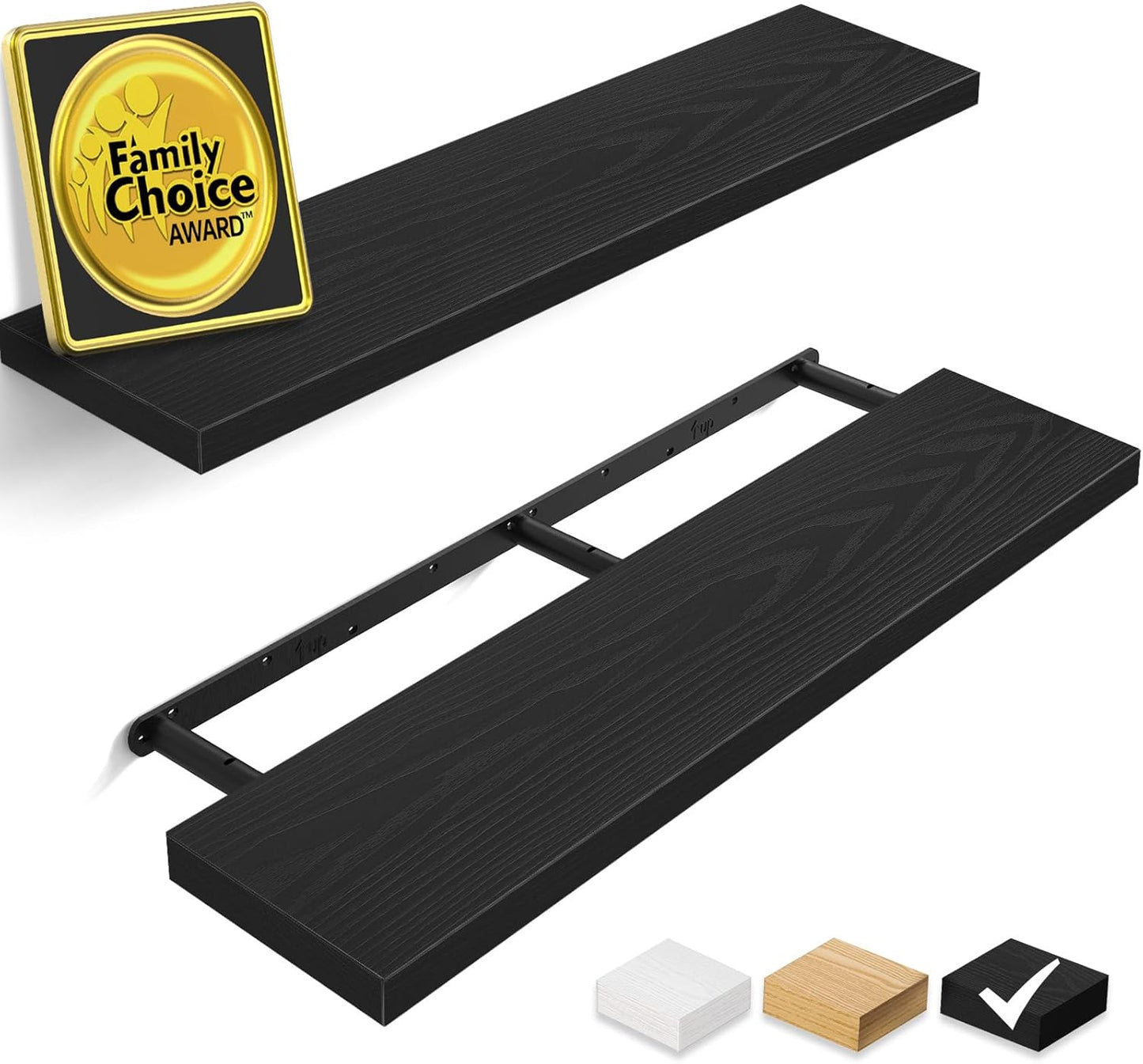 BAYKA Floating Wall Shelves - Rustic 36-Inch Wood Design for Bathroom, Bedroom, Kitchen | Set of 2 (Black)