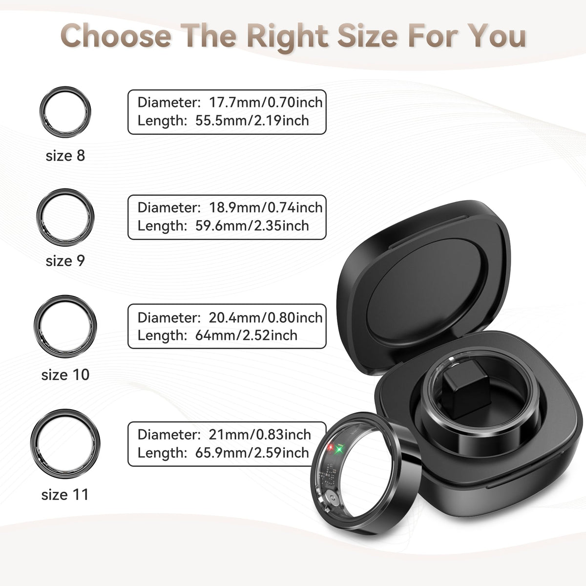 Smart Ring for Men, Fitness & Activity Tracker with Blood Pressure/Heart Rate Monitor, Sleep Tracker, Step Counter, IP68 Waterproof Ring for iOS & Android, Fast Charge, No Subscription (Black,Size9)