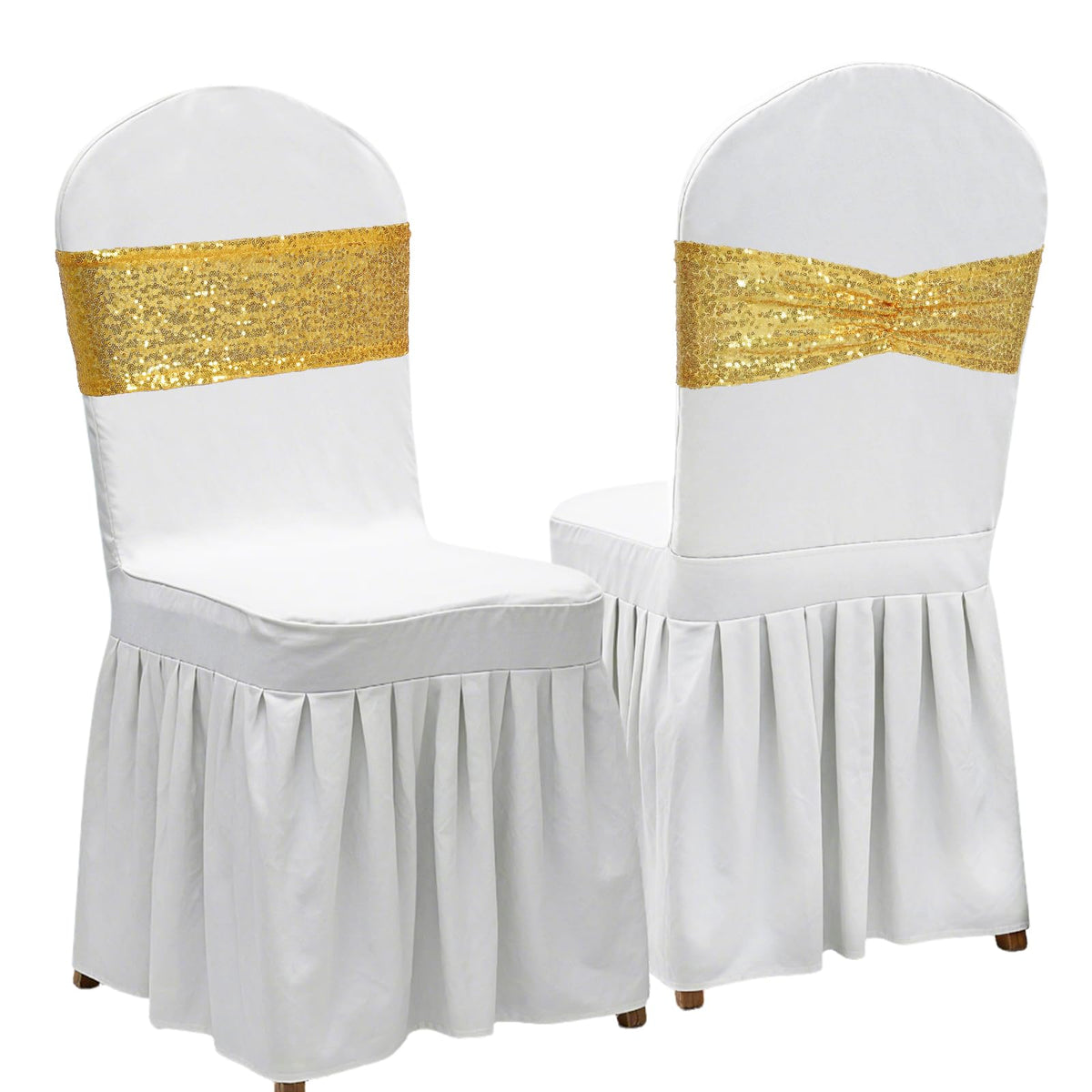 Poise3EHome Gold Sequin Chair Sashes Folding Chair Covers Bow for Party Wedding Reception Decorations, 50 PCS