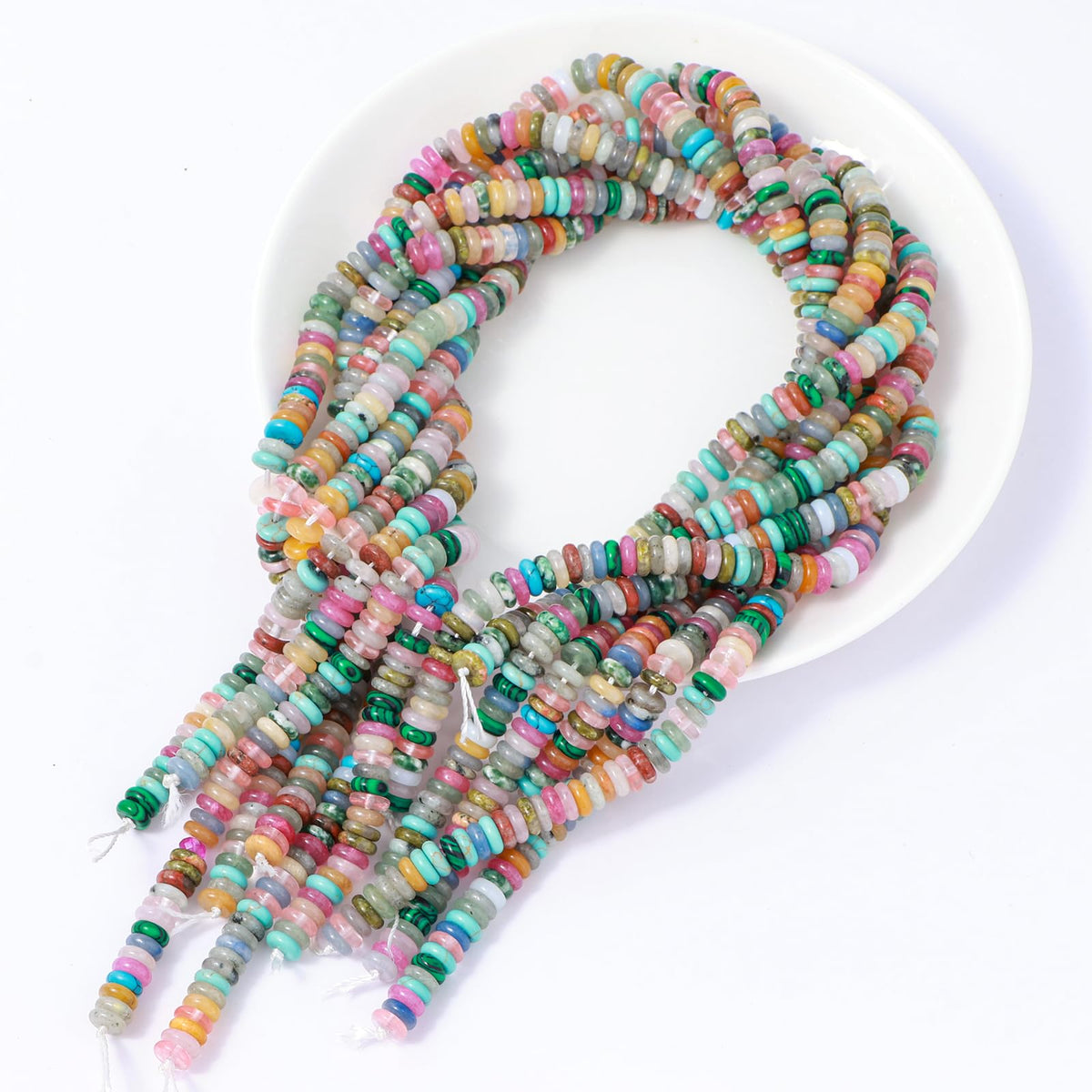 Natural Light Mix Colored Stone Disk Spacer Beads 6x2mm 38cm/str Flat Rondelle Loose Semi Gemstone Caps for Making Bracelets Necklace