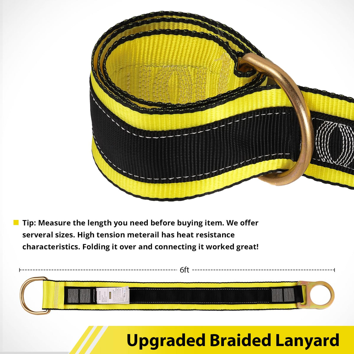 TRSMIMA Safety Strap Fall Protection - 6ft Cross Arm Strap Anchor Strap Anchorage Webbing with Double D Ring for Heavy Duty for Safety Harness