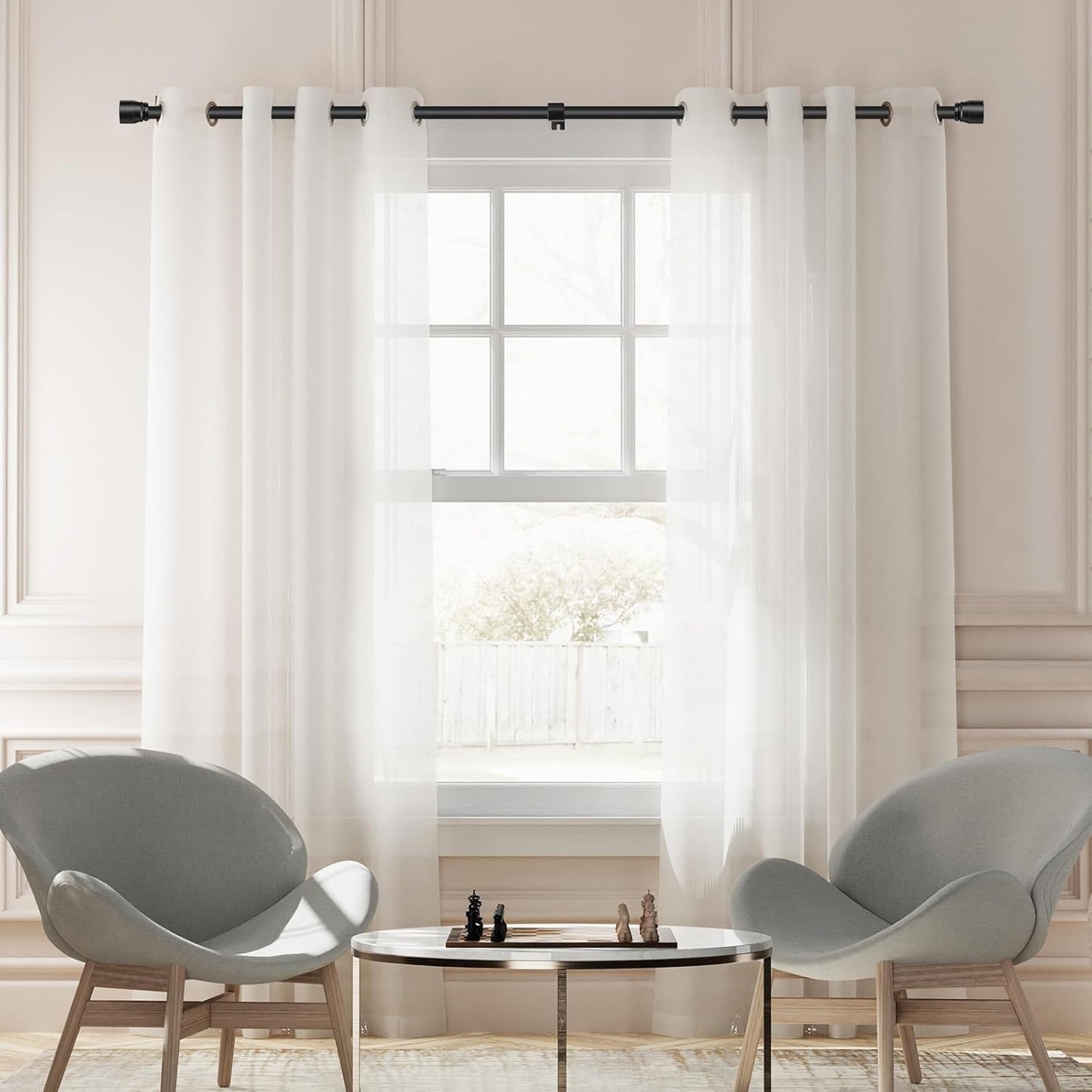 Skiennix 1” Diameter Adjustable Curtain Rod - Heavy Duty Matte Black, Fits 30-170 Inch Windows