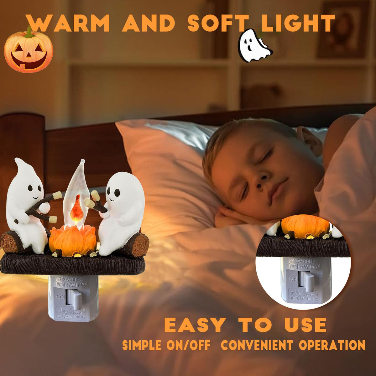 Ghost Campfire Nightlight, Ghost Flickering Night Light, Campfire Flame Halloween Nightlight