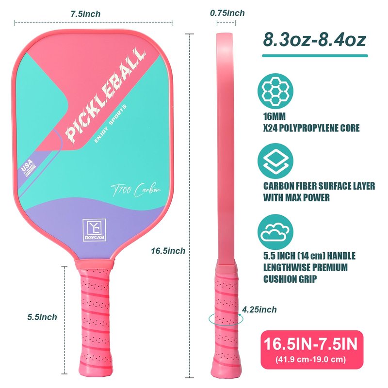 YC DGYCASI 16mm Pickleball Paddles Professional, USAPA Approved, T700 Carbon Fiber Pickleball Paddle Thermoformed, High Grit & Spin, 5.5” Elongated Handle, Handle Girth 4.25”, 8.3oz, with Cover Case