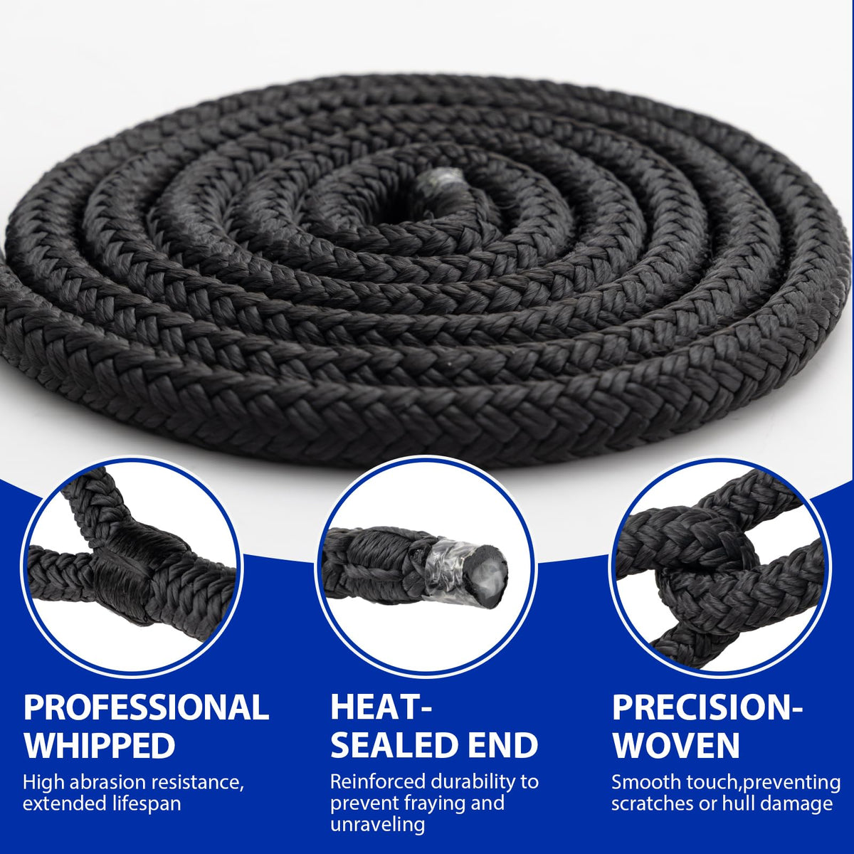Boat Dock Lines Marine Rope - 5/8" x 15ft with Pre-Spliced 15" Loop Double Braided Nylon Ropes Bumper Tie Mooring Line for Boats Docking Pontoon Boating Accessories - 4 Pack