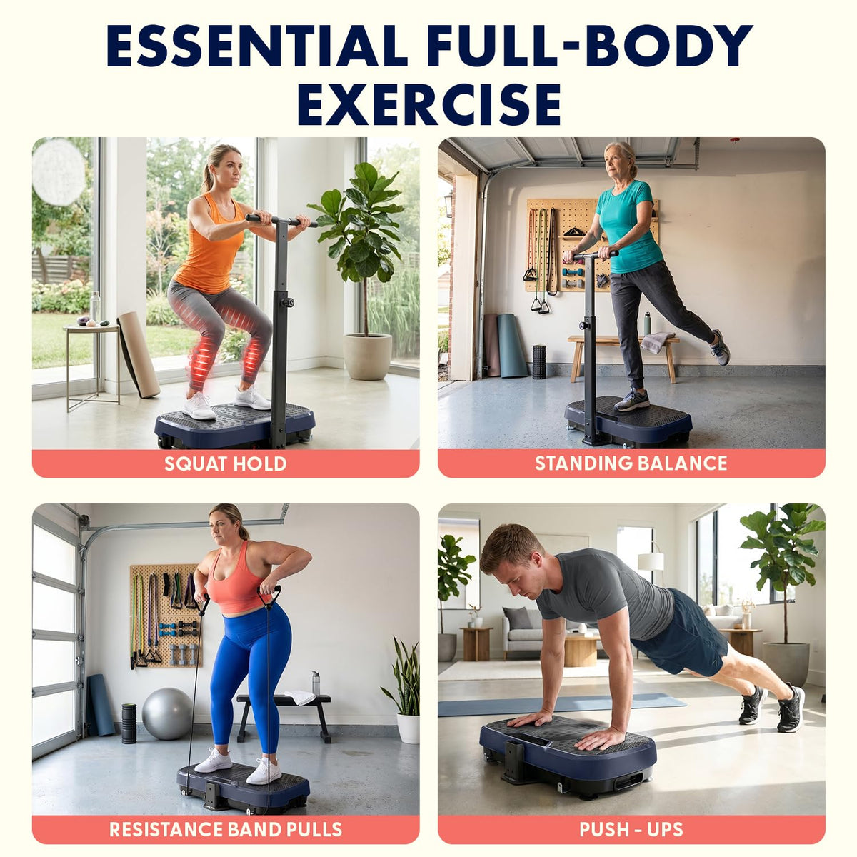 SQUATZ Vibration Plate Exercise Machine with Handlebar, Vibration Plate with Handles, 1-99 Speed Levels, 10 Preset Programs, Low-Impact Home Fitness Platform with Remote, Portable Design, Blue
