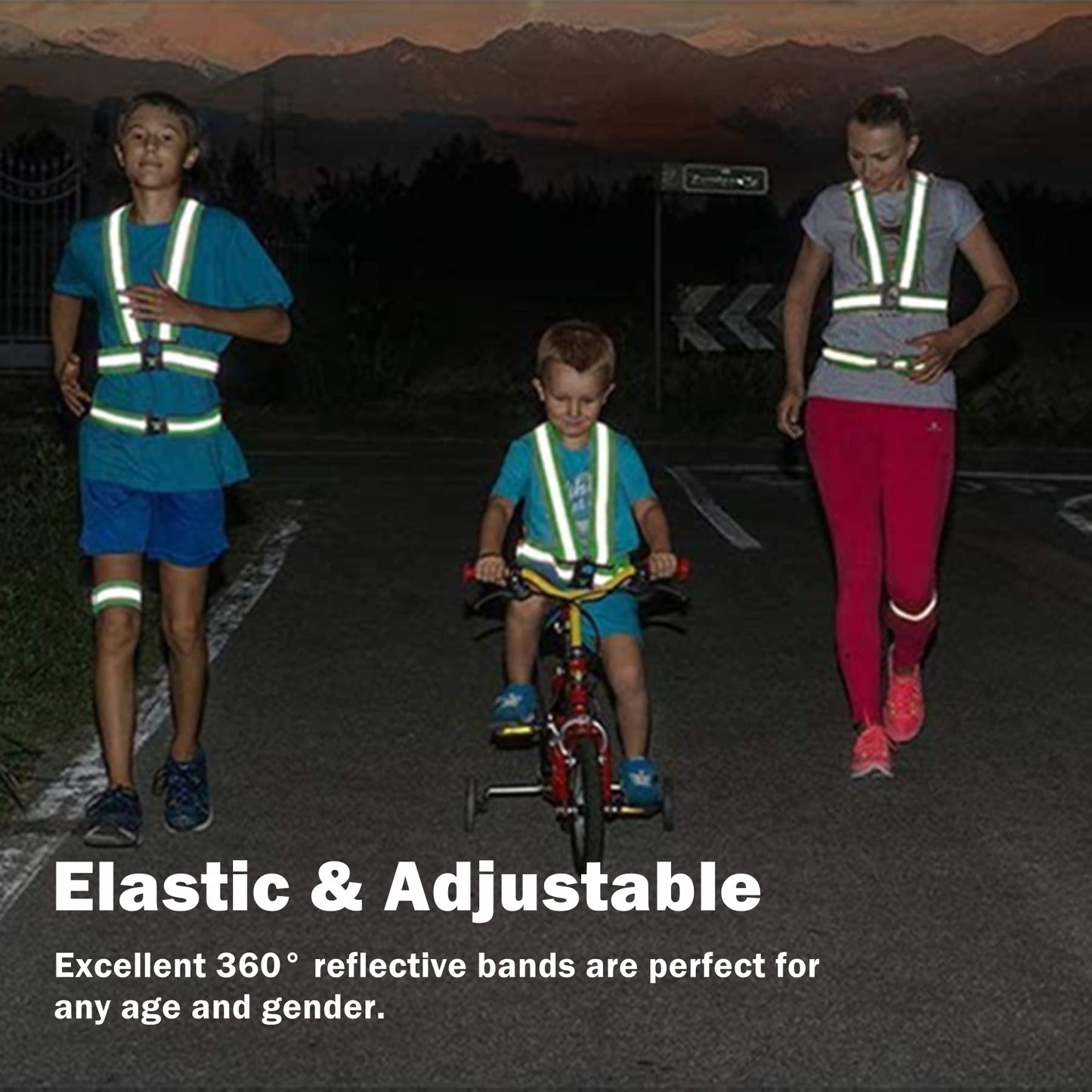 Reflective Vest 2 Pack, High Visibility Reflective Running Gear Safety Vest Straps for Men Women Kids for Night Running Walking Cycling (Green)