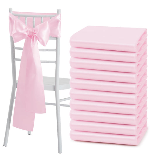 Counfeisly 50 Pcs Pink Satin Chair Sashes Bows Universal Chair Cover for Wedding Reception Events Banquets Party, Hotel Event Decorations, 6 x 108 inch