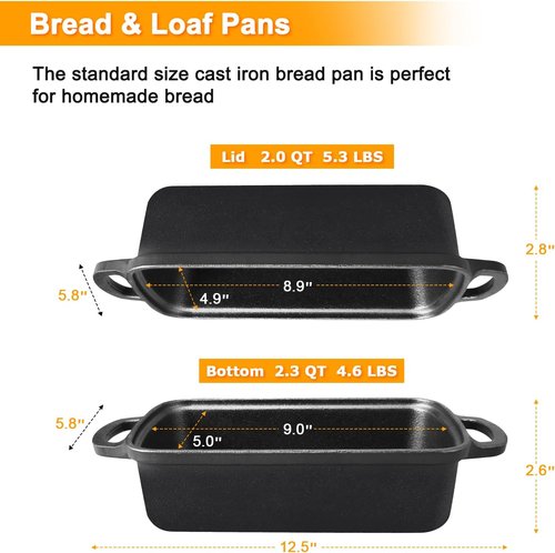 Cast Iron Bread Pan with Lid by [Brand Name] - 2 in 1 Loaf Bakeware for Sourdough & Sandwich Bread - 9×5 Inch Heavy Duty Design