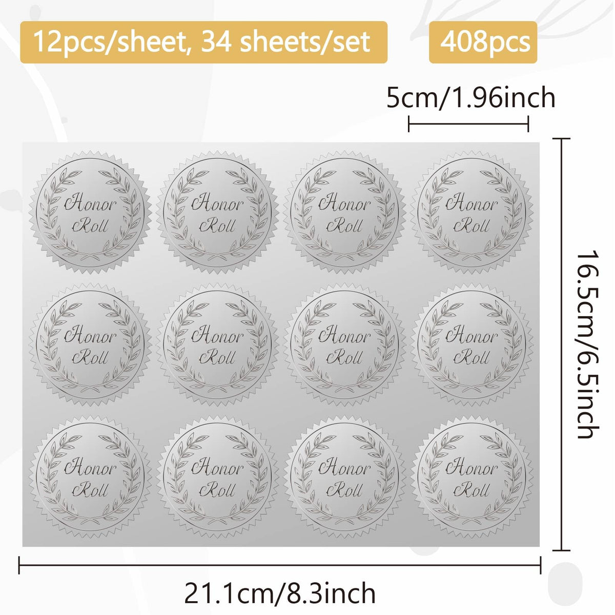 CRASPIRE 408pcs 2 Inch Honor Roll Silver Foil Stickers Garlands Graduation Season Silver Embossed Envelope Seals Stickers Round Self Adhesive Stickers Medal Decoration Label for Gift Packaging