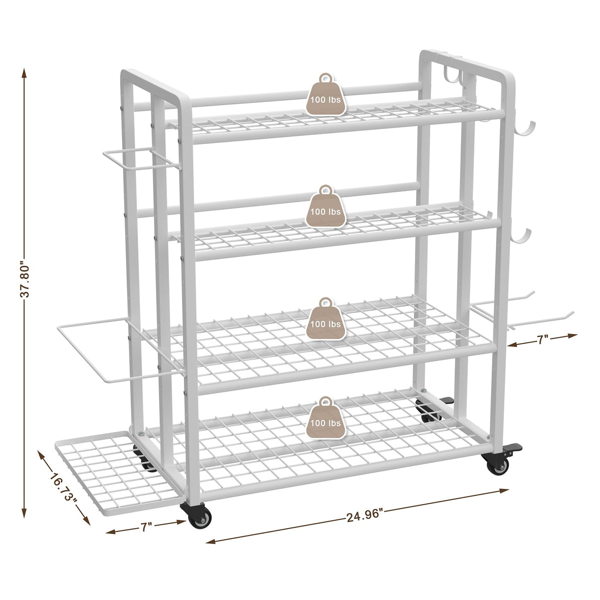 4-Tier Dumbbell Rack Stand Only, 600LB Capacity Adjustable Weight Rack for Dumbbells Kettlebells Yoga Mat, Home Gym Storage Rack with Wheels and Hooks, Powder Coated Finish (Large White)
