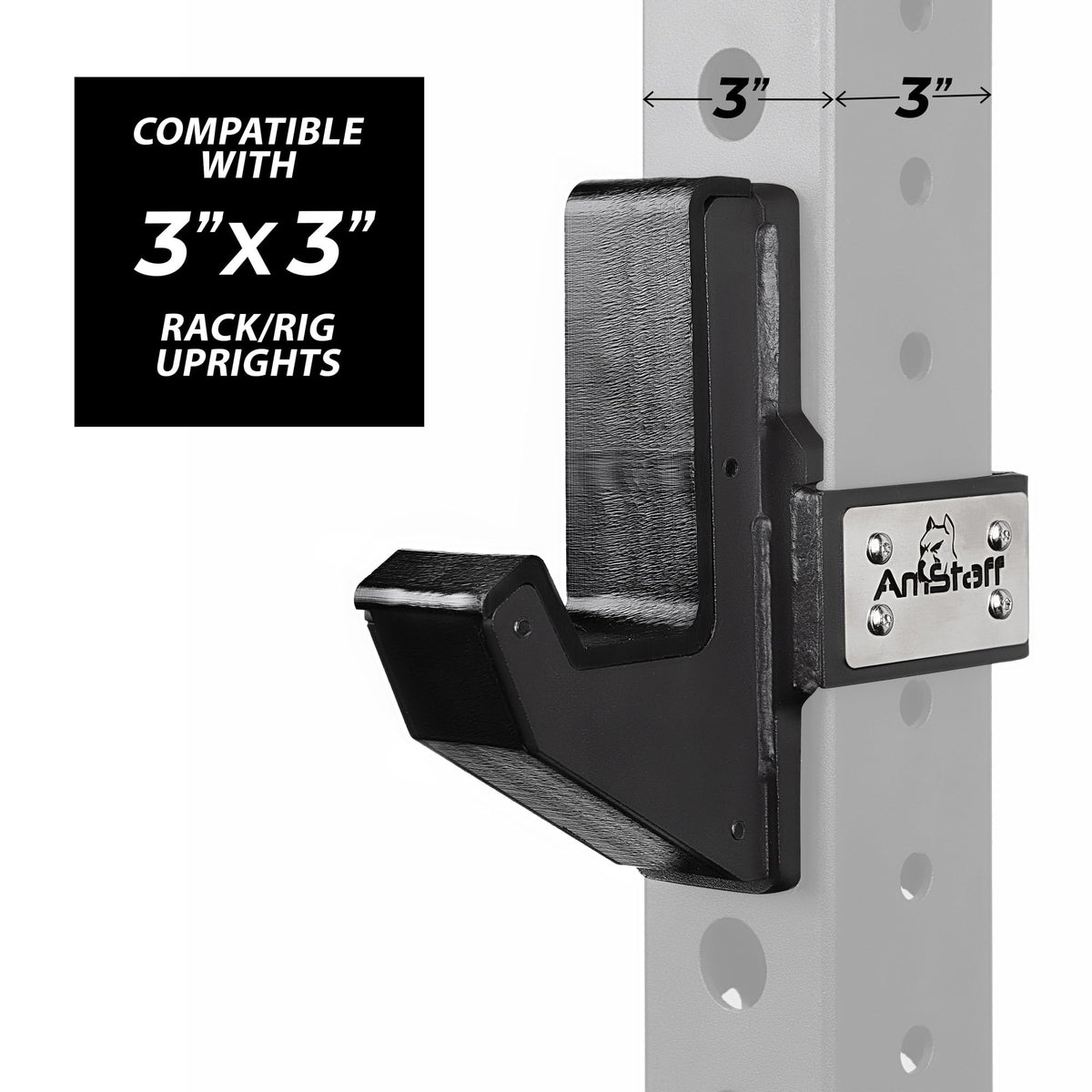 AmStaff Fitness J-Hooks Power Rack for 3" x 3" Tube Squat Rack Attachment, J Cups Barbell Holder for Power Cage, Heavy Duty 1000 LB Capacity, (Set of 2)