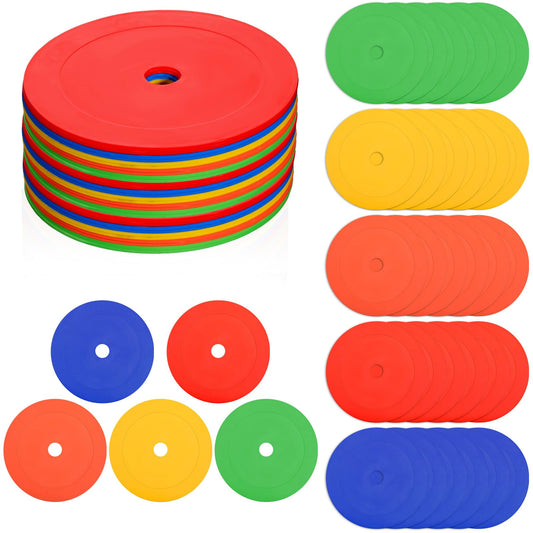 xozeooeu 30 Pcs 6 Inch Flat Cones Spot Markers, 5-Color Non-Slip Agility Training Discs for Soccer, Football, Sports & Games