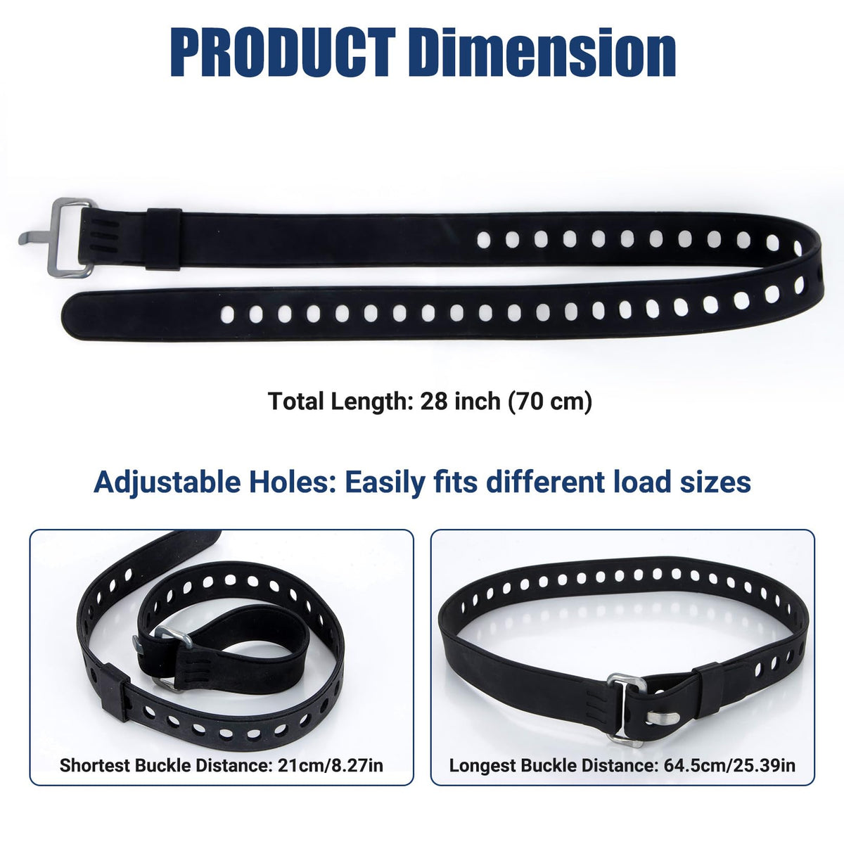 PSLER 2 Pack Heavy-Duty Silicone Utility Straps - 28inch Adjustable Rubber Tie Down Straps with Aircraft Aluminum Buckle, 50lb Capacity for Ladders, Ski Gear, Luggage & Cargo, Black