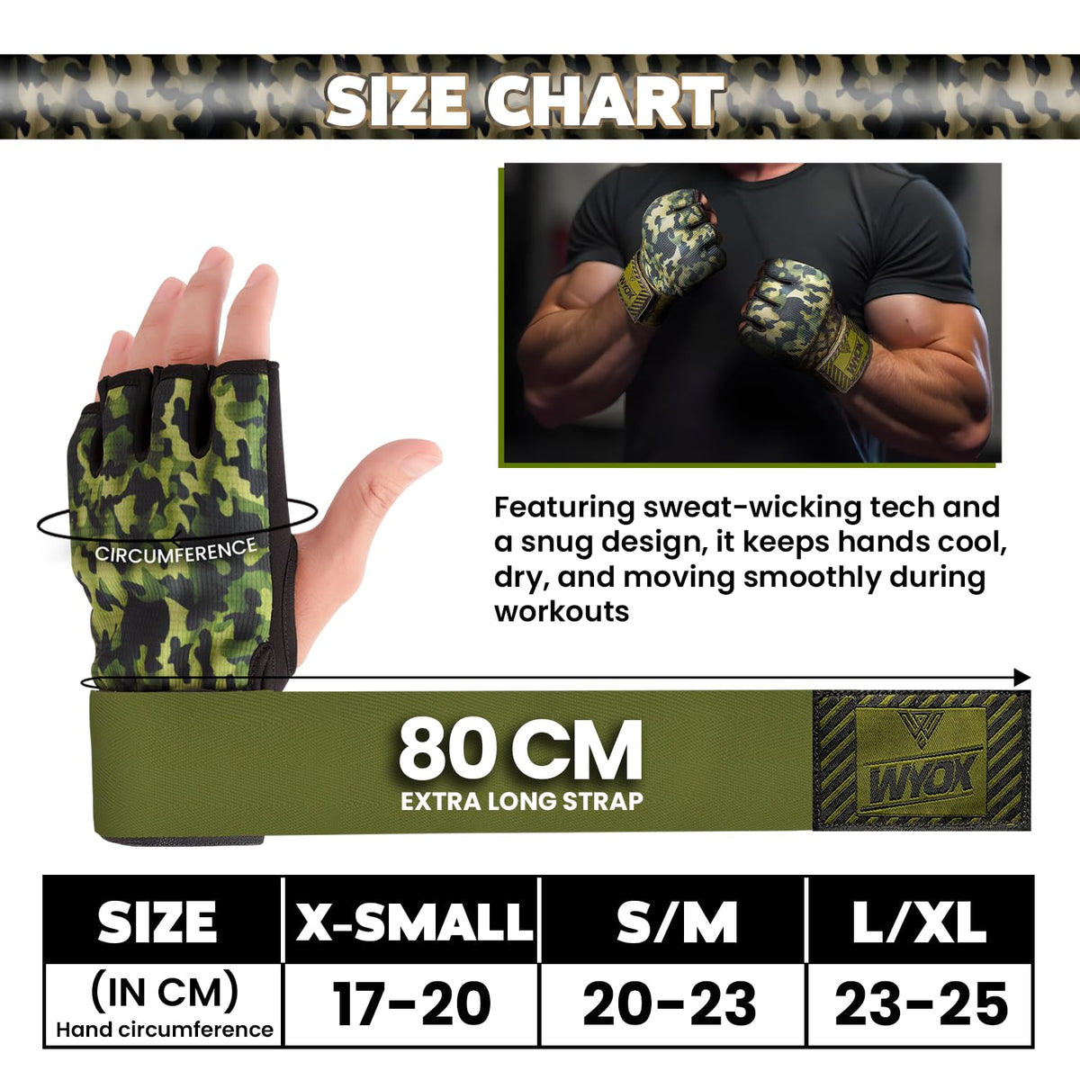 WYOX Gel Boxing Hand Wraps Inner Gloves for Men & Women, 80cm Quick Wrist Straps, Padded Knuckle Protection for Muay Thai Kickboxing, Hand Wraps for Boxing & Martial Arts (Vivid Forest, S/M)