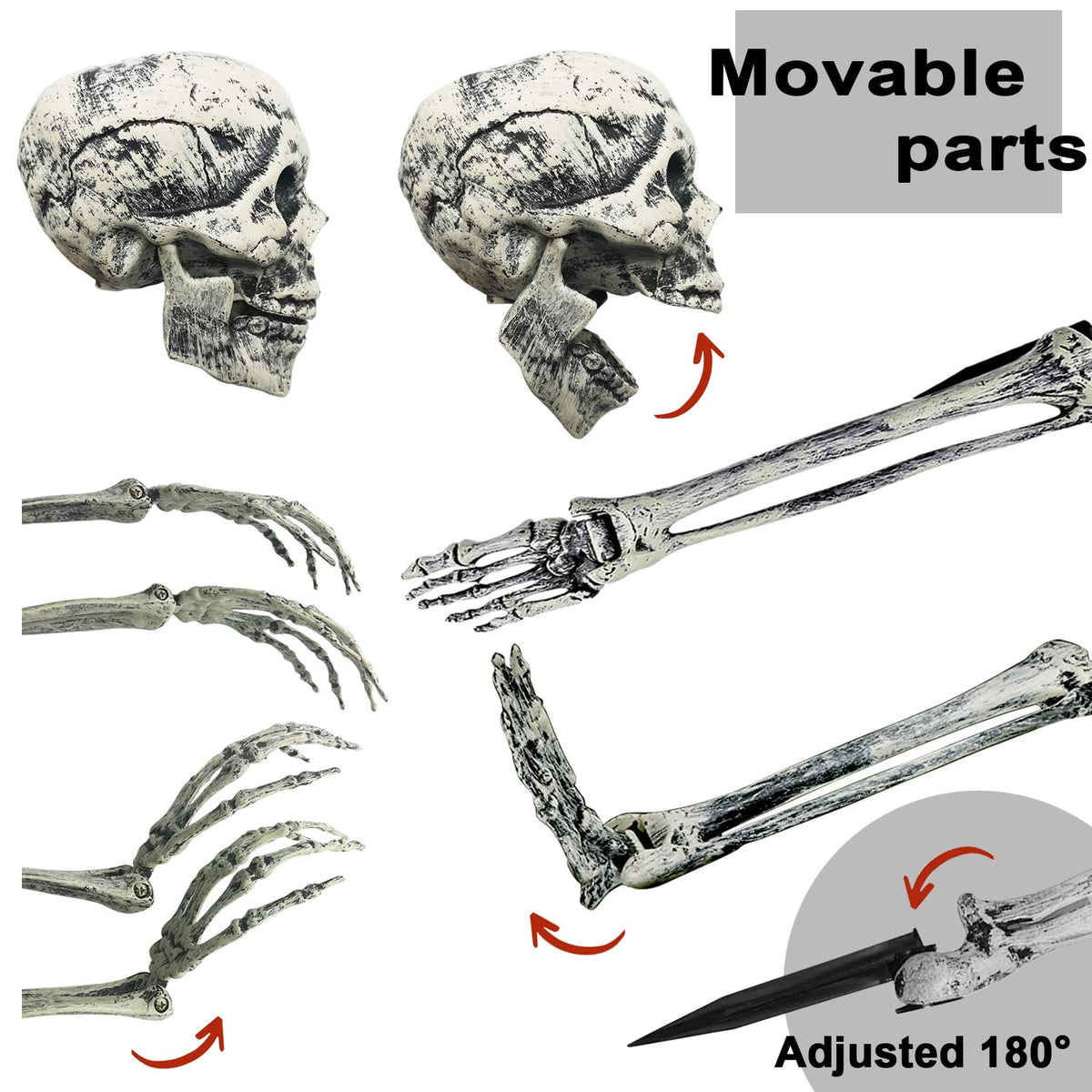 UMEELR 5 Set Skeleton Bones and Skull Halloween Decoration, Realistic Graveyard Groundbreaker Include Skeleton Stakes Skull and Arms Legs, Outdoor Yard Lawn Graveyard Ground Decor Party Supplies