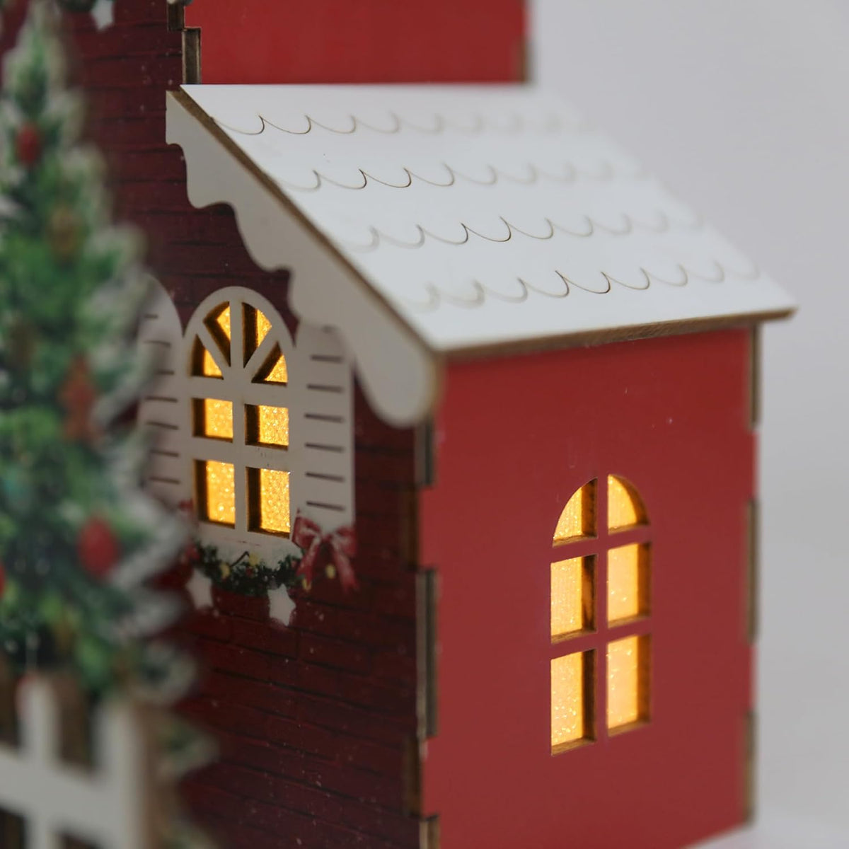 Skiennix Wooden Lighted Christmas Church Decor - 11.8" LED Village Chapel with Bell Tower | Battery Operated Rustic Tabletop Centerpiece for Holiday Home Decor