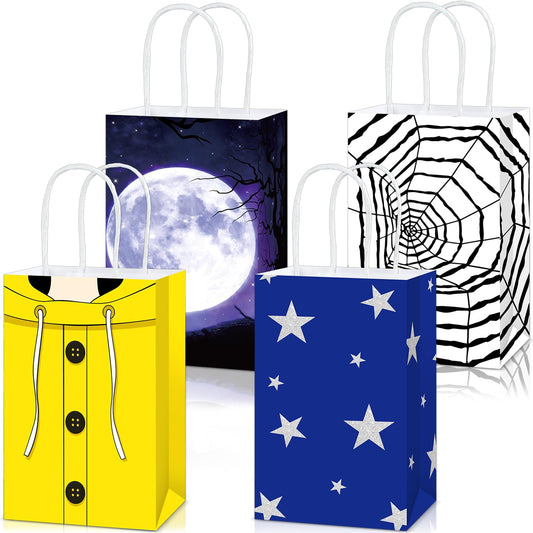 12 Pcs Button Party Favor Bags Button Eyes Birthday Decorations Horror Cartoon Movie Theme Paper Gift Bags with Handles Cartoon Movie Goodie Treat Candy Bag for Horror Themed Birthday Party Supplies