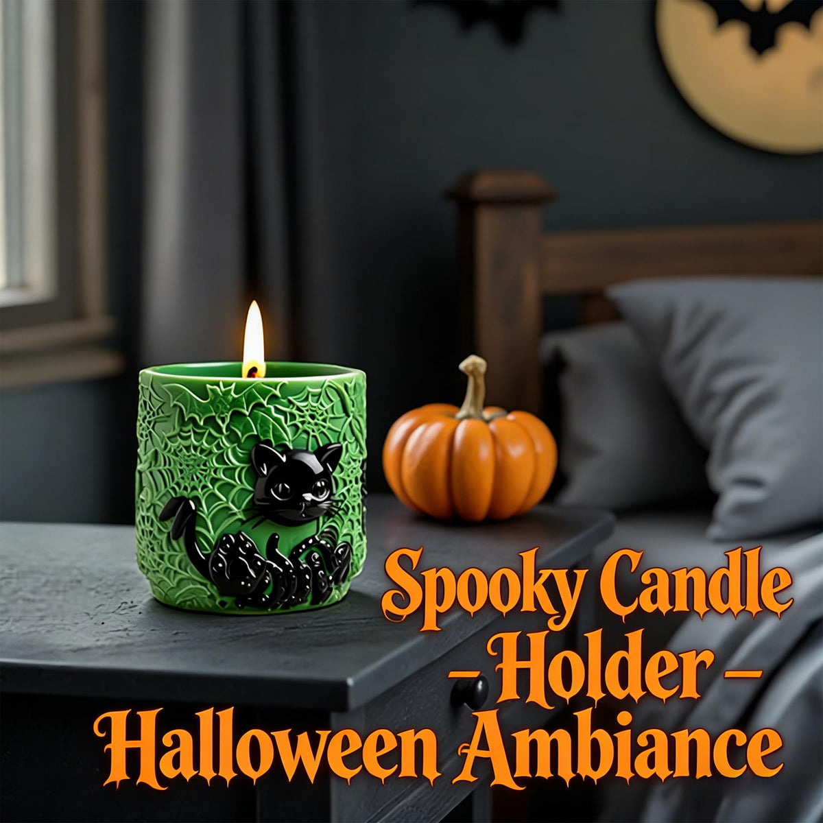 QUDYNZAL 1Pc Gothic Black Cat Jar Silicone Mold 3D Spooky Spiderweb Resin Mold for Epoxy Casting, Concrete DIY Makeup Brush Holder Succulent Planter Pen Cup Candle Handmade Halloween Gifts Home Decor