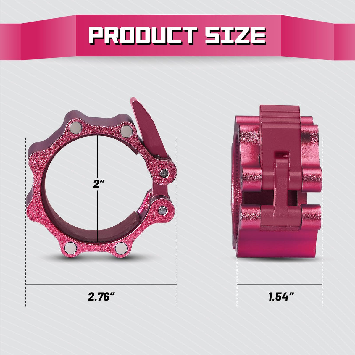 RitFit 2-Inch Magnetic Barbell Collars Locking Clamps - Heavy Duty Aluminum Alloy, Quick Release with Non-Slip TPR Pads for Olympic Weightlifting Powerlifting Training (Pair), Pink