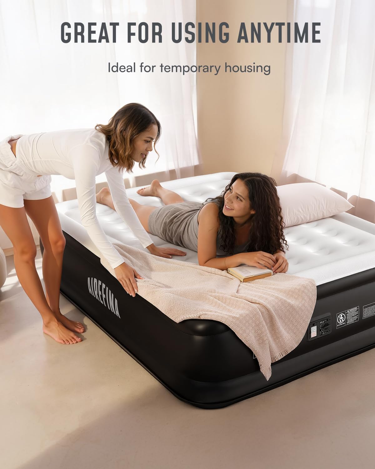 Airefina Queen Air Mattress - 18" Raised Comfort with Built-In Pump & Carrying Bag | 750 lbs Capacity