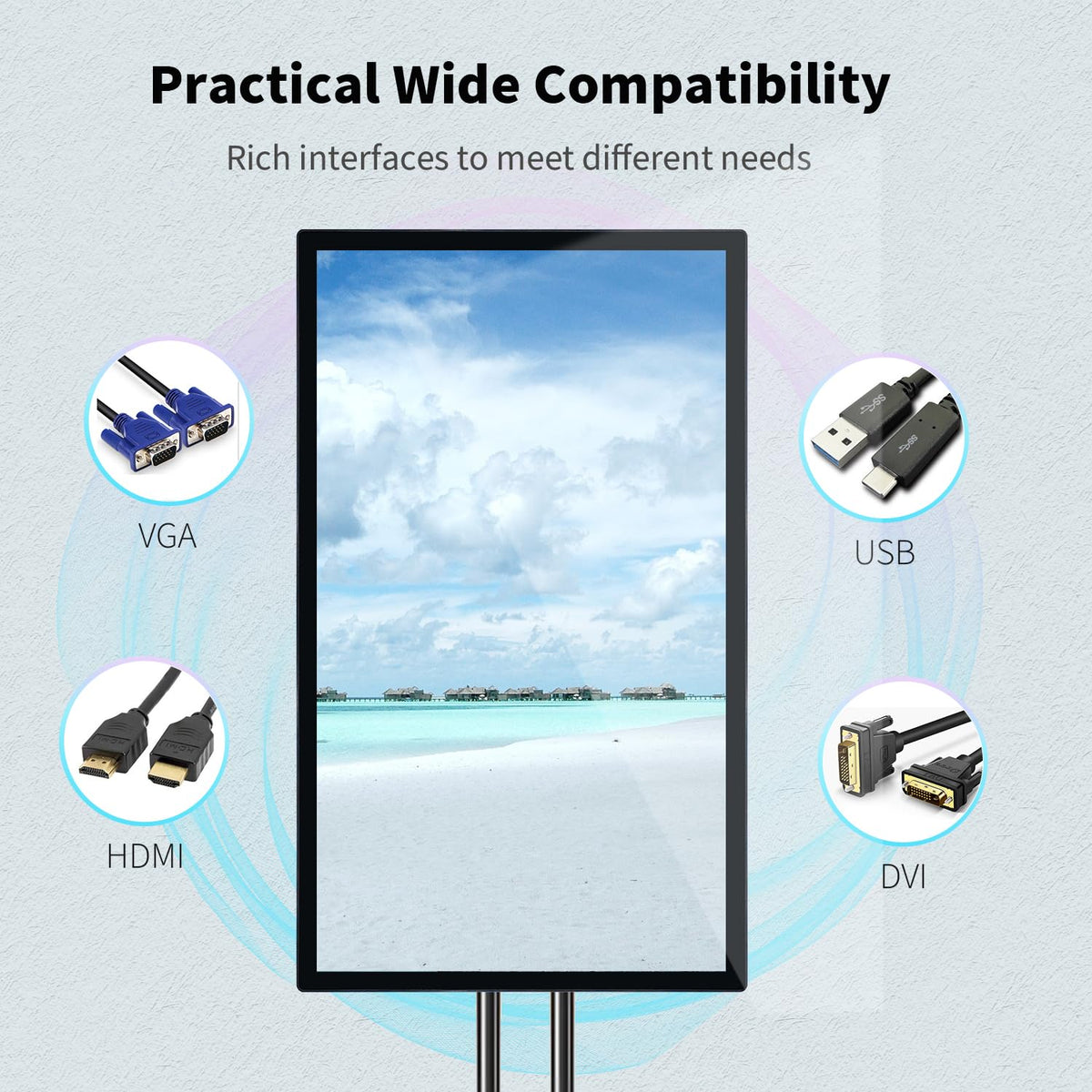 TouchWo 55 inch Capacitive Multi-Touch Screen Industrial Monitor, 16:9 Display 4K, Built-in Speakers, USB, VGA, DVI & HD-MI Ports, Digital Signage Displays and Player for Advertising