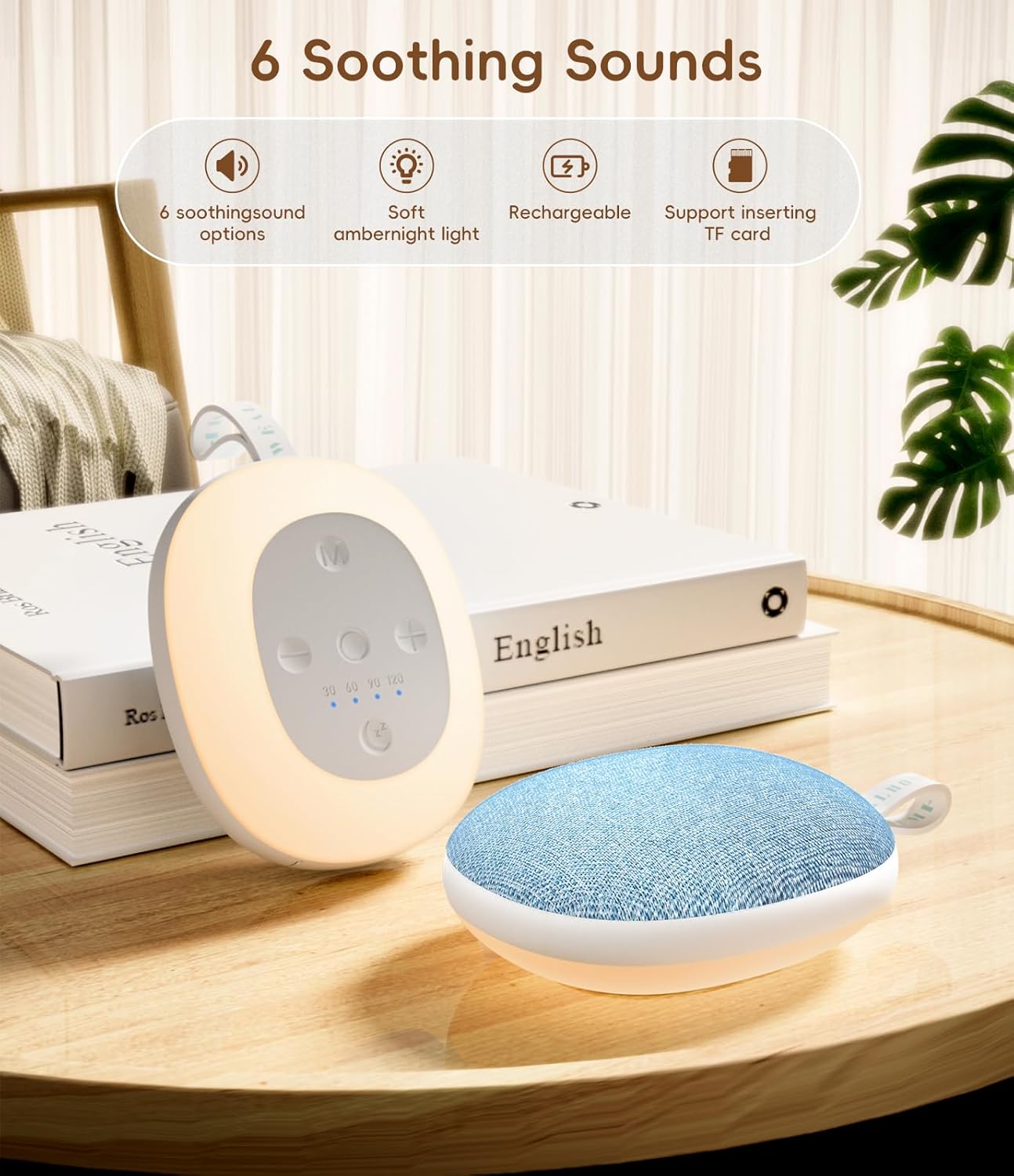 Skiennix Portable White Noise Sound Machine - Bluetooth Speaker & Baby Sleep Soother | Rechargeable, 6 Sounds, Blue