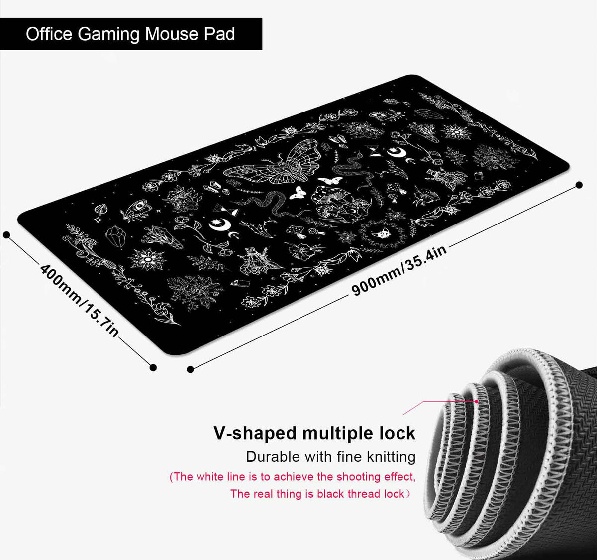 SXCKANG Goth Desk Mat, Black Occult Large Gaming Mouse Pad, Halloween Witchy Celestial Mushroom XXL Mousepad, Office Desk Decor Accessories Gifts